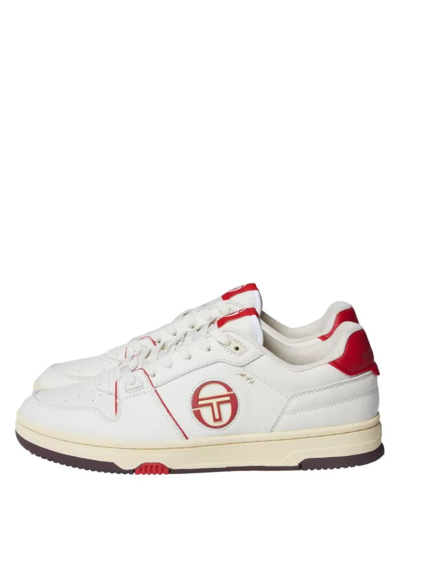 Clearance Prime Shot Da Sneaker- Antique White/ Almond Oil/ Adrenaline Red For The Court