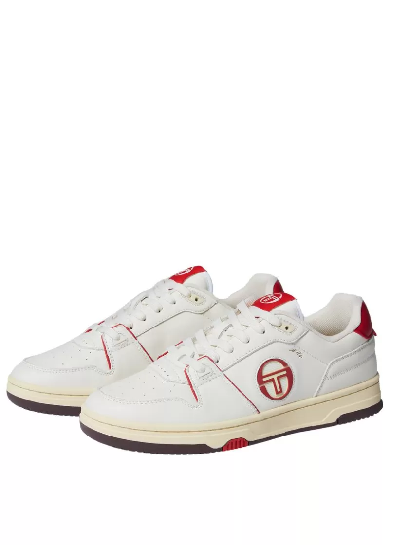 Clearance Prime Shot Da Sneaker- Antique White/ Almond Oil/ Adrenaline Red For The Court